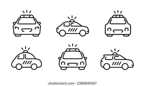 Police car outline icon set isolated on white background
