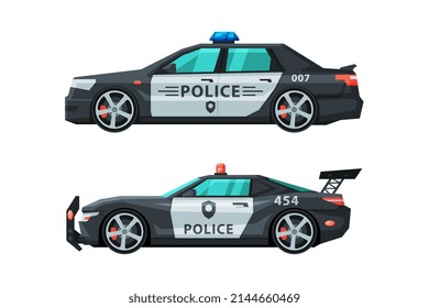 Police Car or Patrol Car as Ground Vehicle for Transportation Vector Set