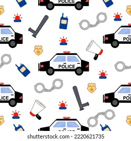 Police car pattern design concept.  ,Police car and alarm on white background.Design for kid clothing.printing ,fabric pattern.