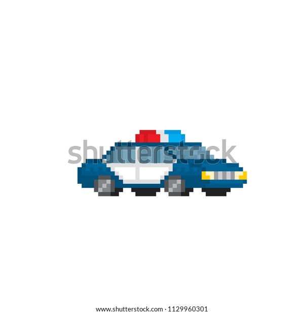 Police car. Pixel art. Old school\
computer graphic. 8 bit video game. Game assets 8-bit\
sprite.