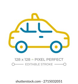 pixel de carro de polícia perfeito ícone de linha de duas cores. Aplicação da lei, segurança pública. Símbolo de contorno bicolor do veículo de patrulha. Pictograma linear duotônico. Ilustração isolada. Traçado editável
