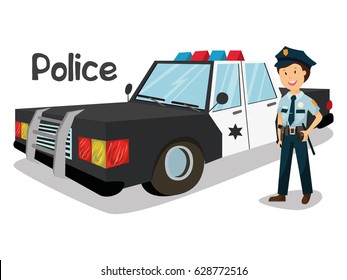 Police car, policeman, sheriff, patrolman, vector