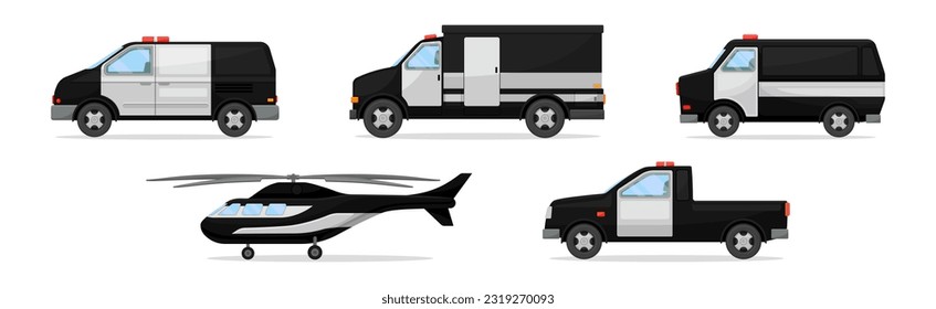 Police Car or Radio Motor Patrol Vehicle with Siren Vector Set