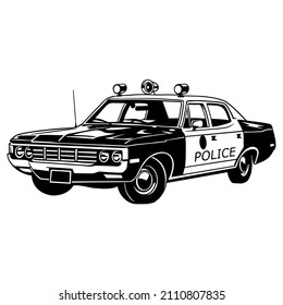 Police car realistic sketch. Vector illustration in black and white. Coloring paper, page, book. Vector.Police interceptor. Sheriff's Car svg cutting print svg