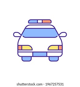 Police car RGB color icon. Law enforcement. Transport, protection equipment. Thin line contour symbols. Isolated vector outline illustrations.