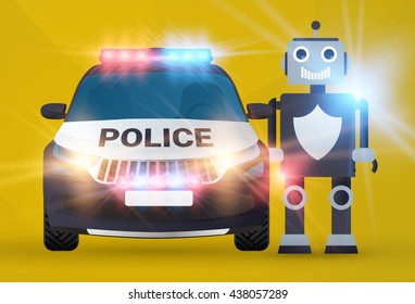 Police car with robot vector illustration, future police