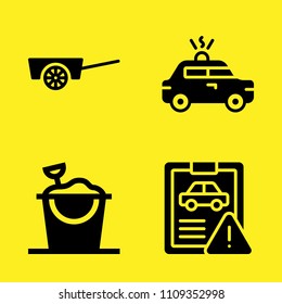 police car, sand bucket, car repair and cart vector icon set. Sample icons set for web and graphic design