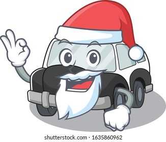 Police Car in Santa cartoon character style with ok finger