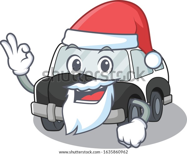 Police Car in Santa cartoon character style with\
ok finger