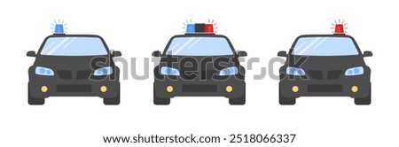 Police car set icons. Flat style. Vector icons.