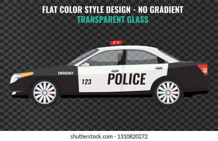 Police car side view. Flat and solid color vector illustration.