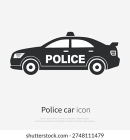 Police car side view icon. Simple black police vehicle symbol in flat minimal vector style, isolated on white background.