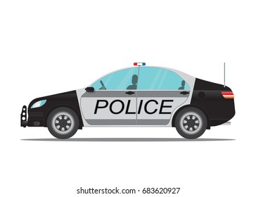 Police car side view isolated on white background, flat style vector illustration.