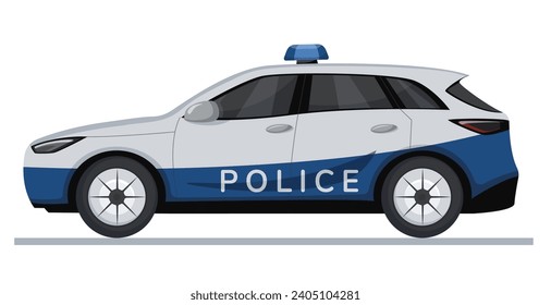 Police car. Side view, vector illustration in flat style