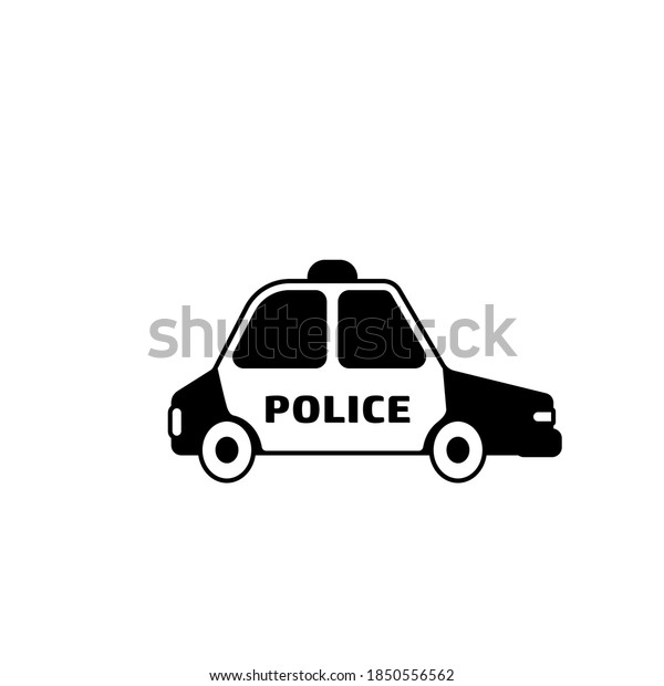Police car silhouette icon. Clipart image\
isolated on white\
background.