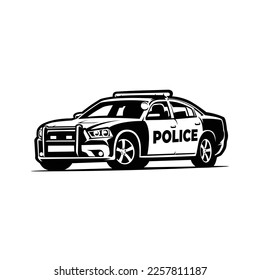 Police Car Silhouette Side View Monochrome Black and White Vector Art Isolated svg