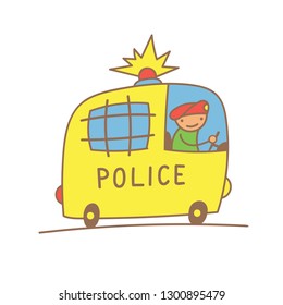 police car, simple cartoon illustration