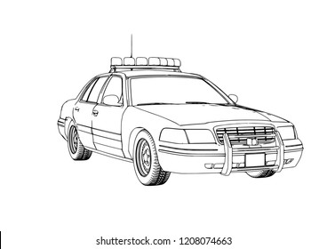 Police Car Sketch Vector: เวกเตอร์สต็อก (ปลอดค่าลิขสิทธิ์) 1208074663