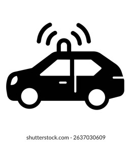 Police car solid icon, law enforcement concept. Vector graphics. Policeman patrol vehicle transport sign on white background, style mobile or design