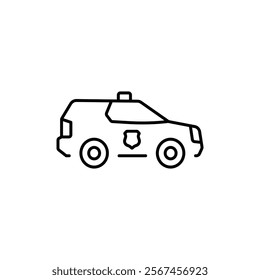 Police car SUV linear icon. Thin line customizable illustration. Contour symbol. Vector isolated outline drawing. Editable stroke