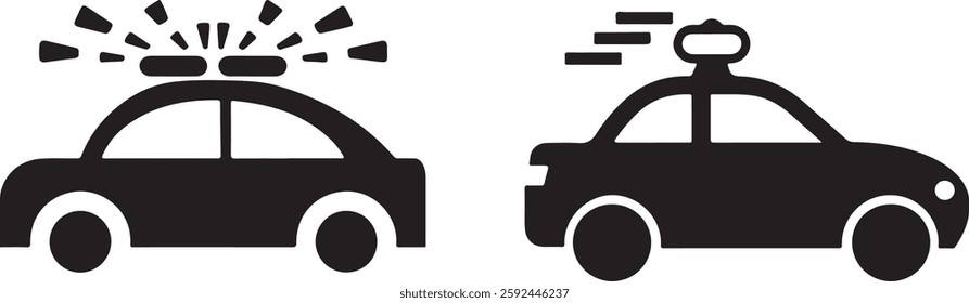 Police Car and Taxi Vector Icons for Transport Design