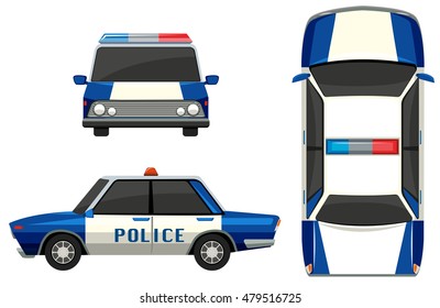 Police car in three different angles illustration