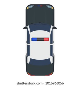 Police car with top view. Solid and flat color style design.