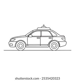 Police Car Transport isolated continuous line art flat vector illustration on white background