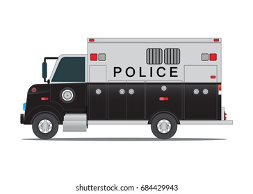 Police car for transportation of criminals in prison isolated on white background, flat design vector illustration.