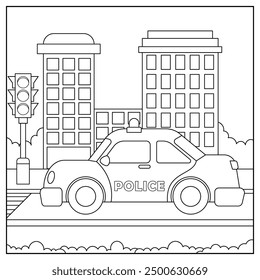 police car, transportation, vehicle, outline coloring page for kids