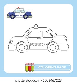 police car, transportation, vehicle, outline coloring page for kids