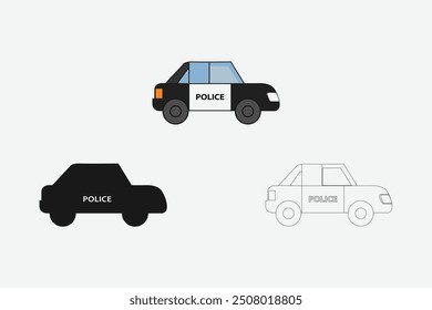 Police car, transportation, vehicle, outline coloring page for kids , toy car for kids book