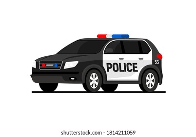 Police Car Truck Suv Security Overhead Cartoon. American Police Cruiser Vector Flat Icon