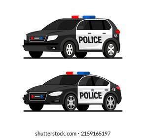 Police Car Truck Suv Security Overhead Cartoon. American Police Cruiser Vector Flat Icon.