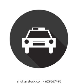 Police car vector flat icon with shadow. Round button.