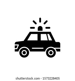 Police car vector icon in black flat design on white background, Police Patrol Vehicle simple solid icon, Symbol, logo illustration, Pixel perfect vector graphics