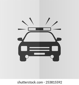 Police car vector icon. Effect of folded paper. Flat design