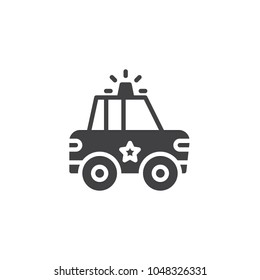 Police car vector icon. filled flat sign for mobile concept and web design. Sheriff car with police flasher light simple solid icon. Symbol, logo illustration. Pixel perfect vector graphics