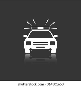 police car vector icon with mirror reflection