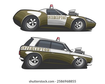 Police car vector illustration isolated. Cartoon Style Police Car Hand Drawn vector art. Patrol vehicle. Modern Police car. City urban police car.