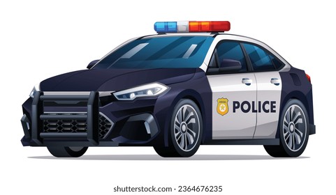 Police car vector illustration. Patrol official vehicle, sedan car isolated on white background