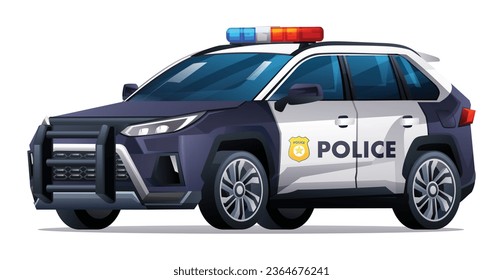 Police car vector illustration. Patrol official vehicle, suv car isolated on white background