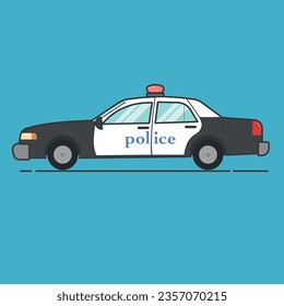 Police Car. Vector illustration, . Side view.