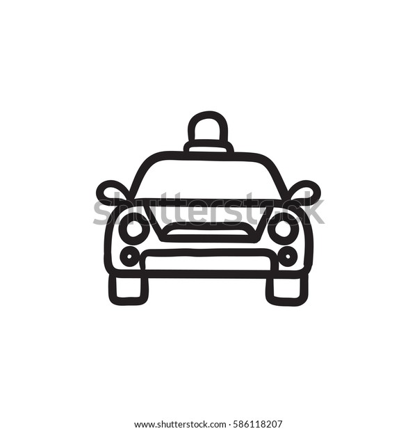 Police car vector sketch icon isolated on\
background. Hand drawn Police car icon. Police car sketch icon for\
infographic, website or\
app.