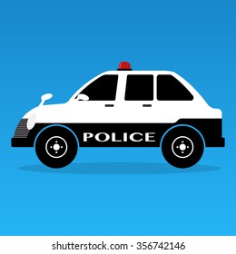Police cars classic style with siren black and white colors on yellows background . Vector illustration flat design.