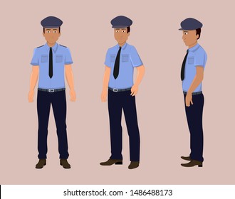 Police Cartoon Character For Motion Design Or Animation. Character Turn Around For Character Animation