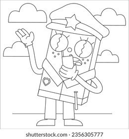 The police cartoon, Coloring page. Coloring page of cartoon police officer, policeman. Coloring book design for kids and children. Coloring Page Outline Of cartoon policeman. Profession - police. 57