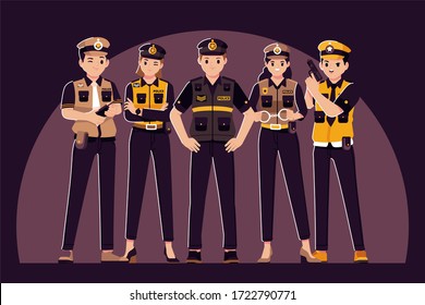 police cartoon flat design character collection template