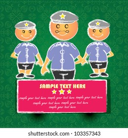 Police cartoon on green pattern background,Vector