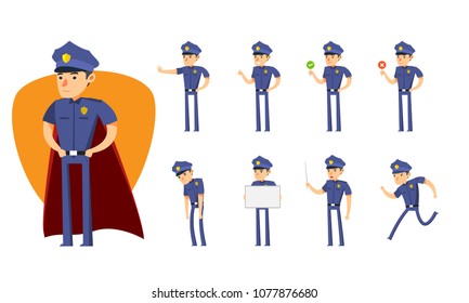 Police Cartoon Set. A set of Vector Illustration